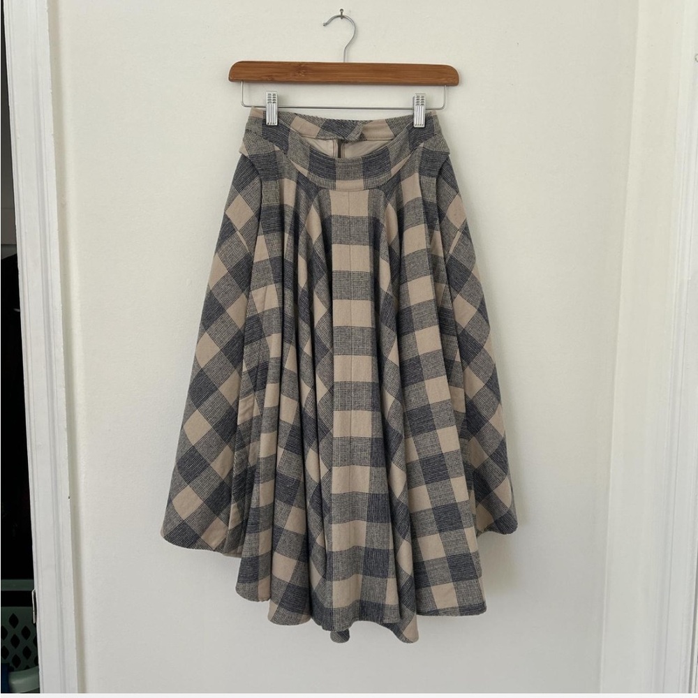 Asymmetrical Pendleton plaid Midi Skirt in Beige and Gray